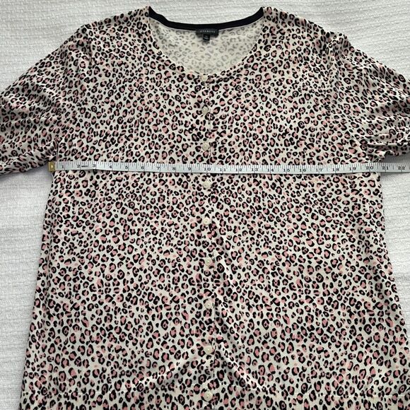 XL Talbots Pink and Black Cheetah Print Short-Sleeve Cardigan - Picture 7 of 7